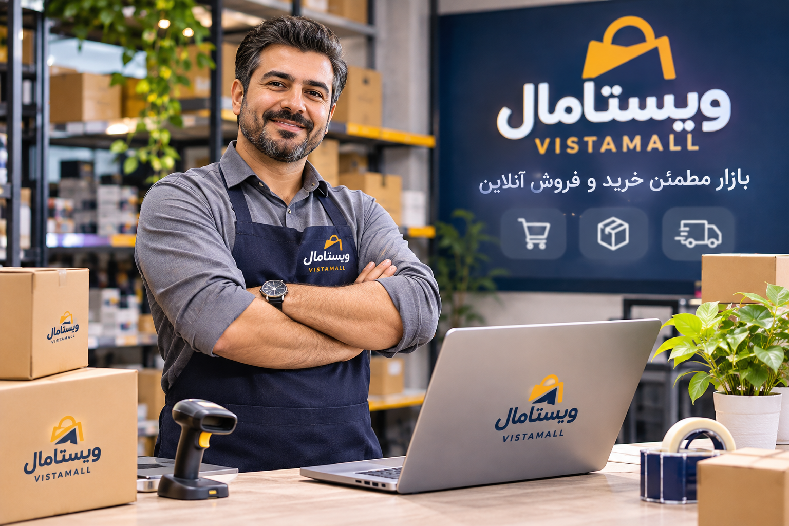 فروشنده در محل کار و آمادهسازی سفارش